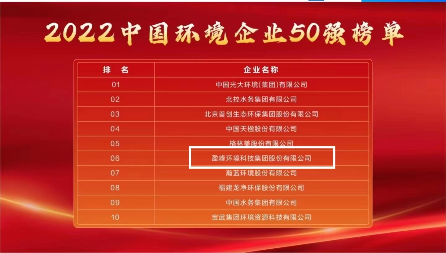 米兰体育官方网站环境连续5年荣登“中国环境企业50强”榜单